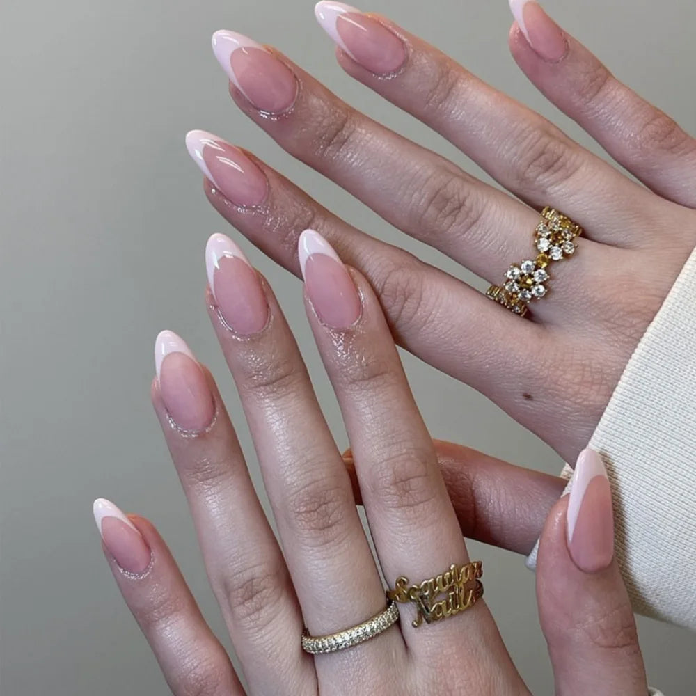 French Tip Fake Nails Almond