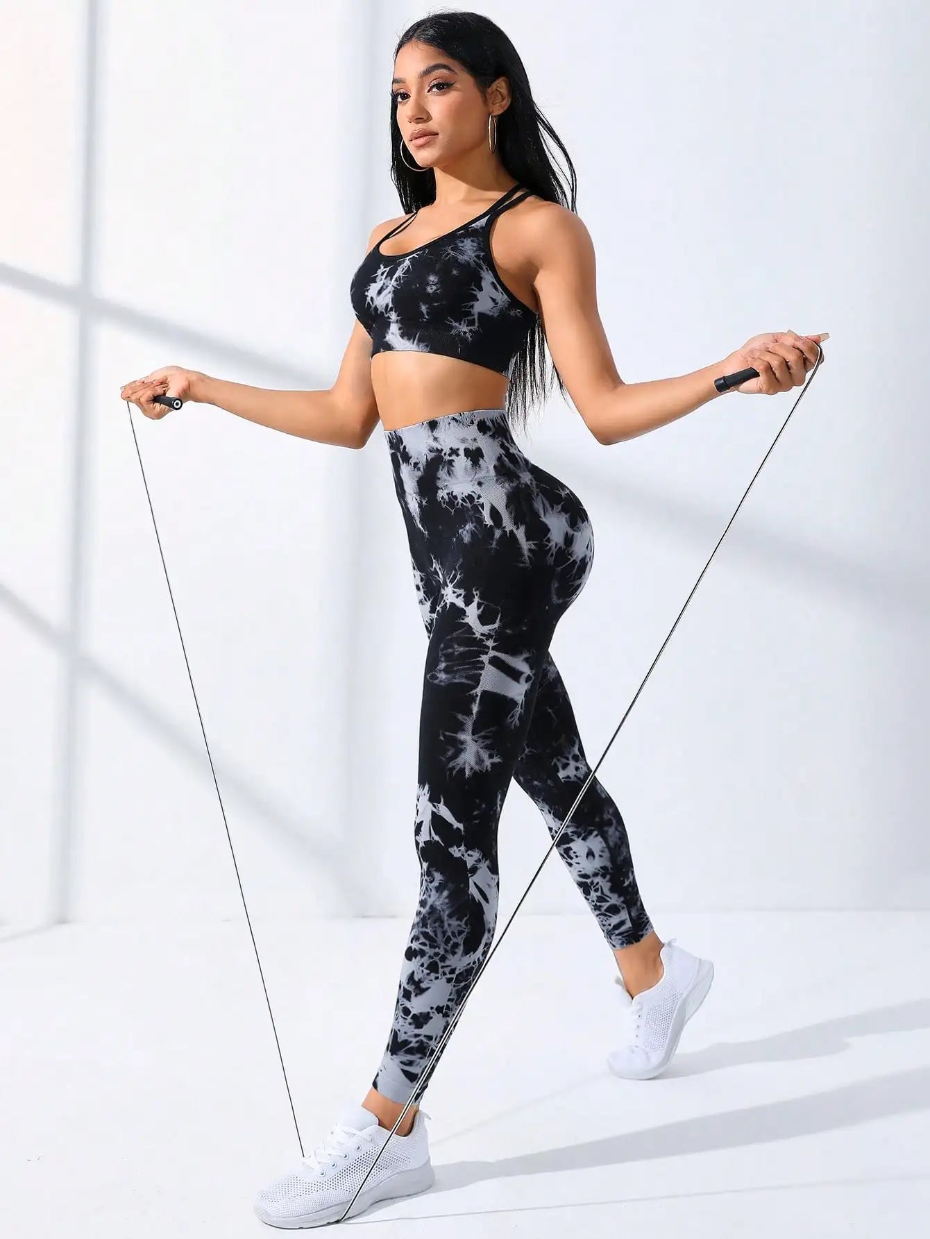 Checkered Seamless High-Waist Two-Piece Yoga Set