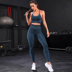 Nylon Geometric Print Sleeveless Two-Piece Yoga Set