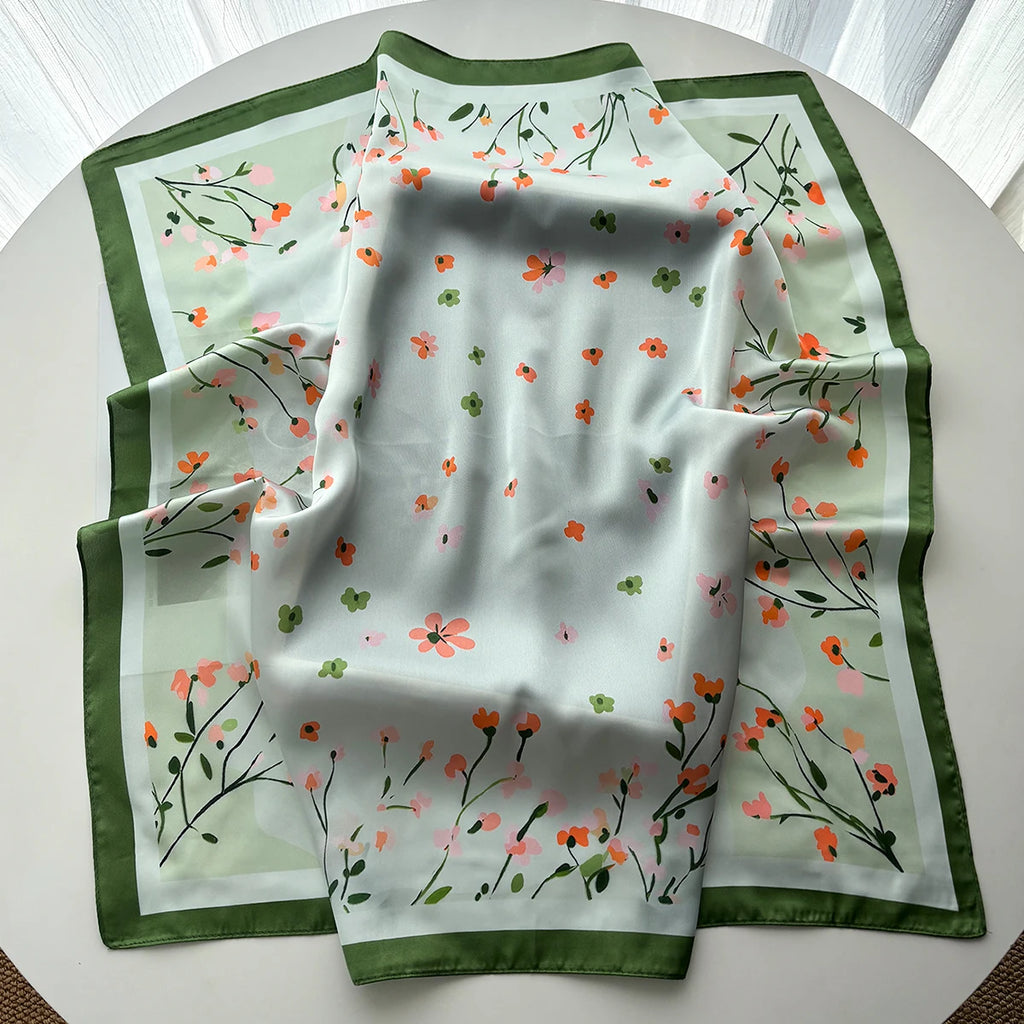 Elegant Floral Satin Square Scarf