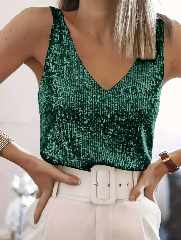 Sequin V-Neck Tank Top