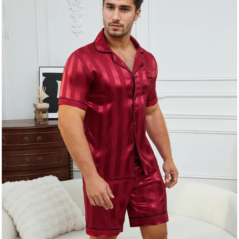 Plaid Lapel Pajama Shorts Set
