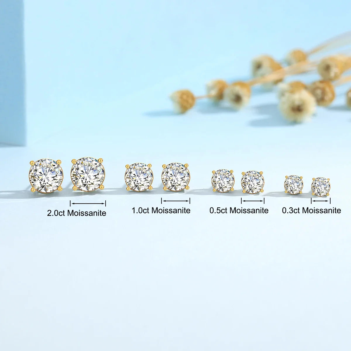Szjinao 18K Gold Moissanite Stud Earrings