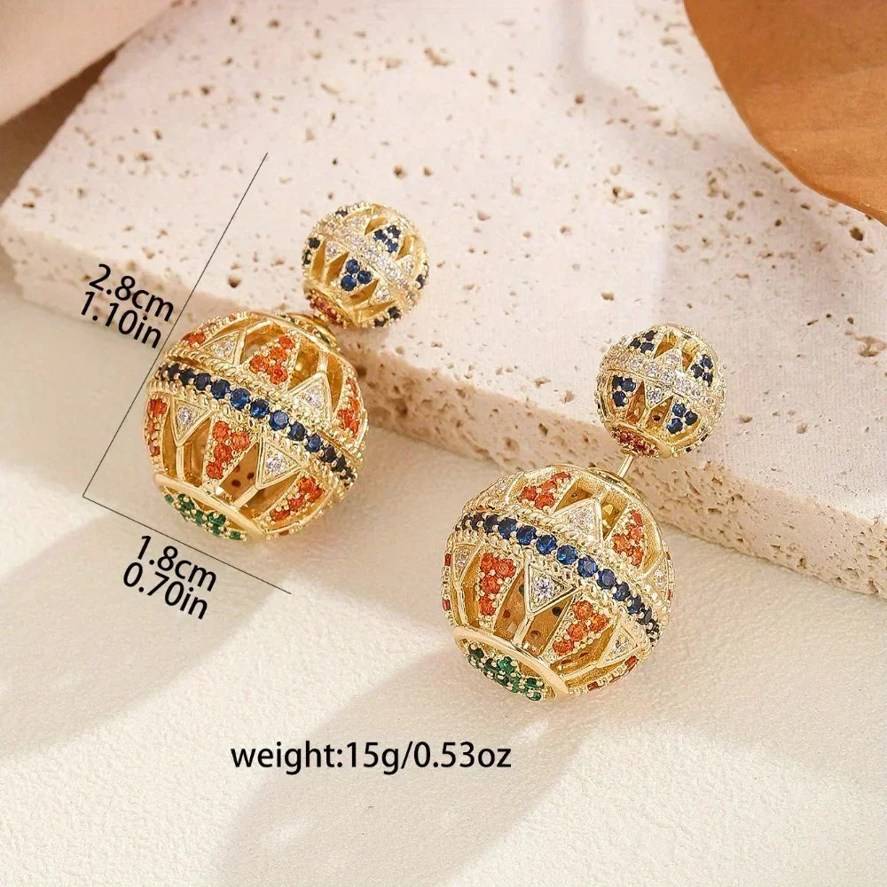 Ethnic Round Zircon Stud Earrings