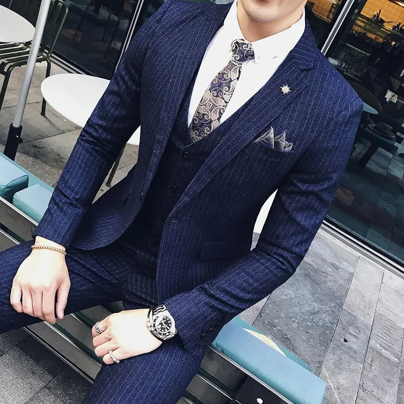 Lattice Plaid Three-Piece Formal Suit