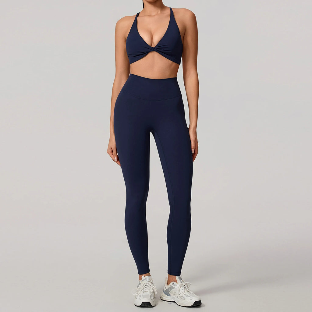 Nylon Solid Long Sleeve Two-Piece Yoga Set