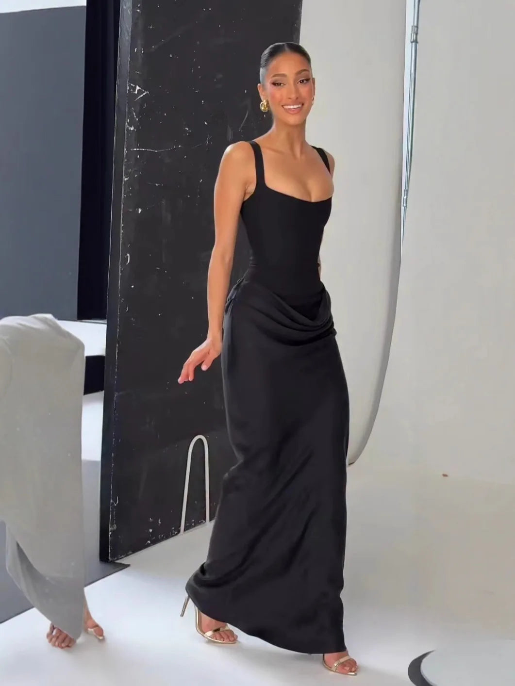 Backless Ruched Bandage Maxi Dress