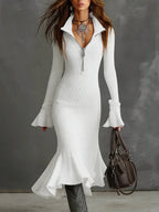 Zipper Lapel Fishtail Dress