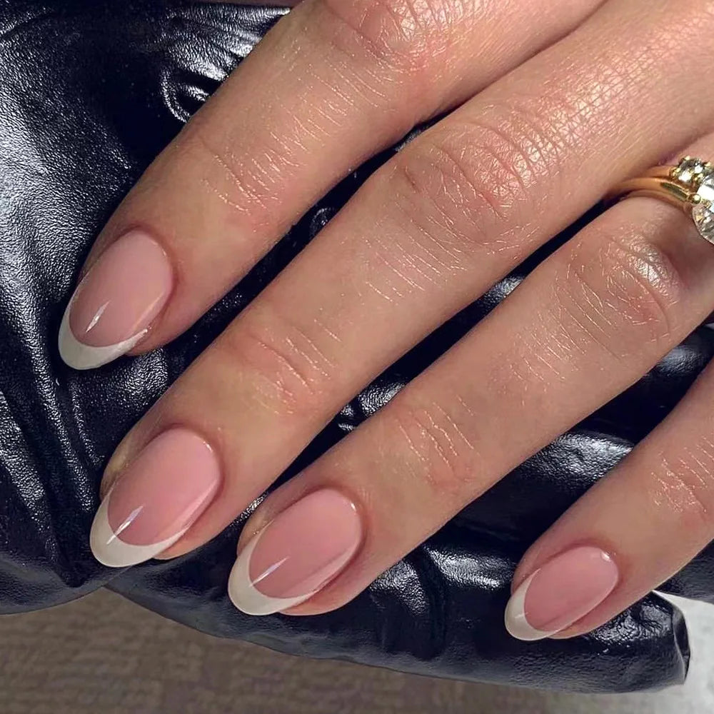 French Tip Fake Nails Almond