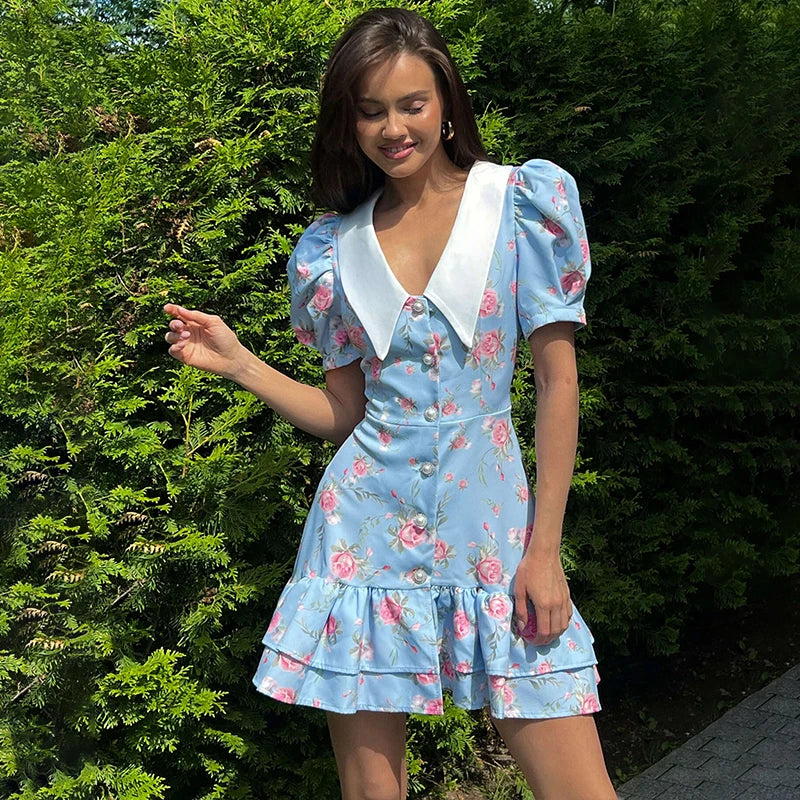 Puff Sleeve Ruffled Dress