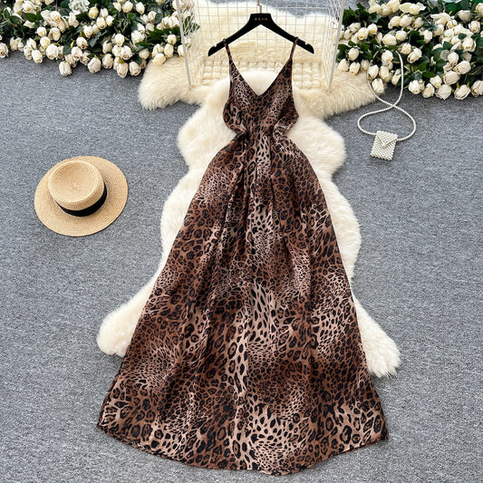 Leopard Print Backless Slip Dress