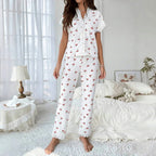 Casual V-Neck Print Pajama Set