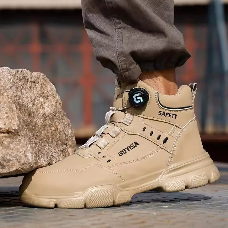 Rotating-Button Steel-Toe Work Boots