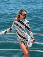 Striped Spaghetti-Strap V-Neck Dress