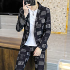 Korean Lettering Slim Suit Trousers Set