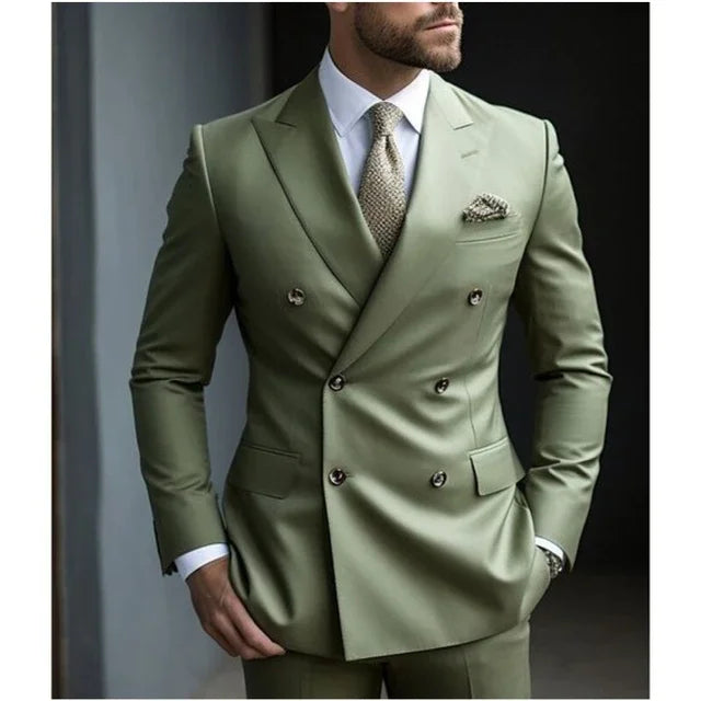 Sage Green Double-Breasted Wedding Suit