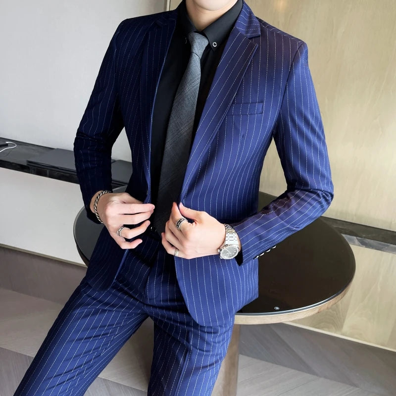Striped Slim Two-Piece Business Suit