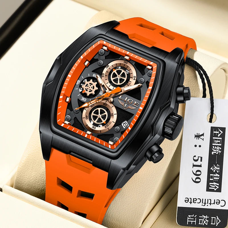 LIGE Square Chronograph Silicone Watch