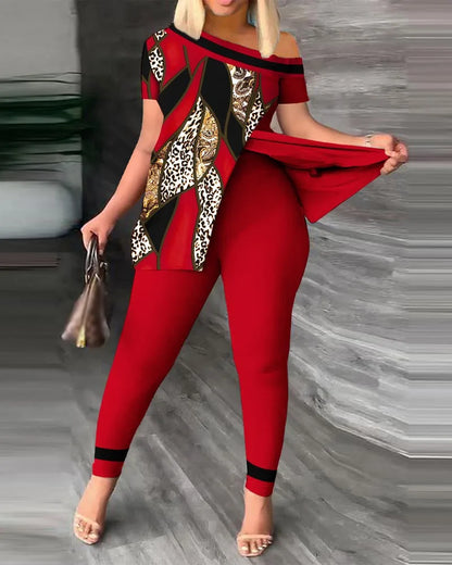 Elegant Printed Ruffle Set