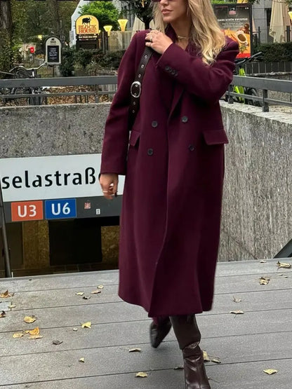 Women’s Burgundy Double-Breasted Coat