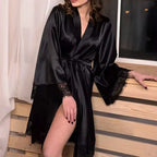 Women's Ice Silk Glossy Robe Nightgown