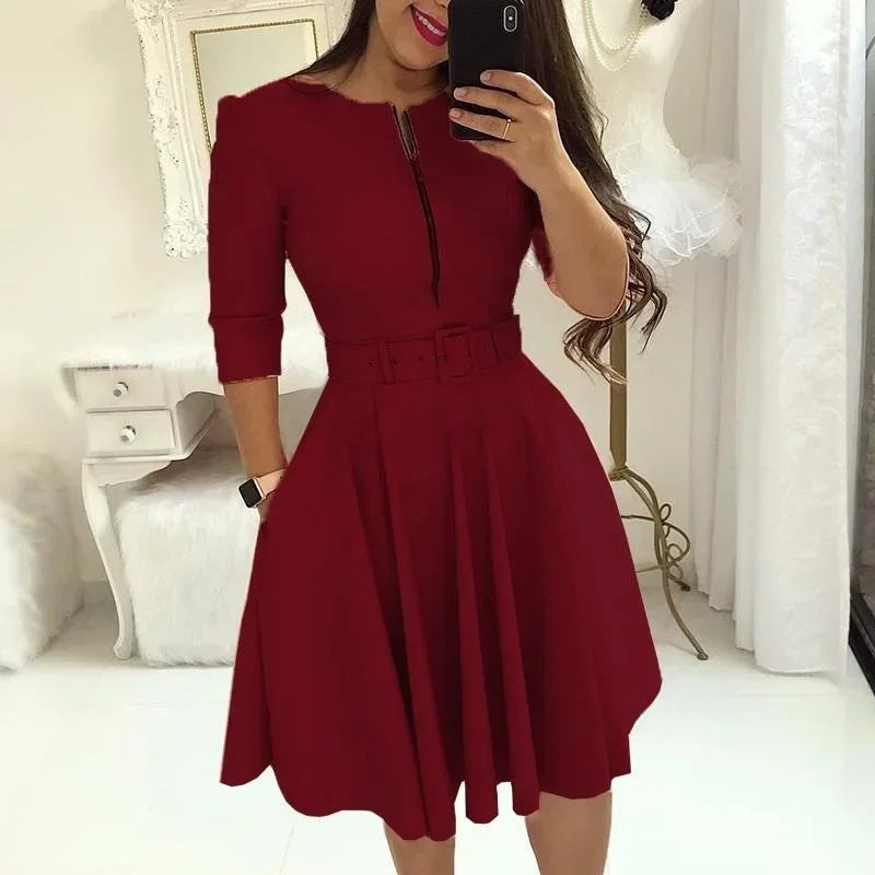 Patchwork A-Line Belt Dress