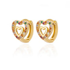 Hollow zircon heart earrings