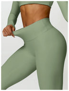Nylon Solid Long Sleeve Two-Piece Yoga Set