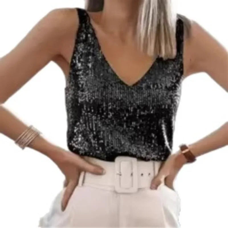 Sequin V-Neck Tank Top
