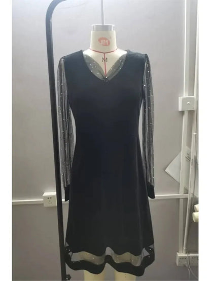 Sequin Deep V-Neck Mesh Midi Dress