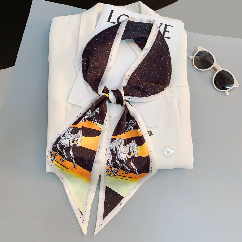 Horse Pattern Long Silk Scarf