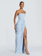 Strapless Pleated Long Dress