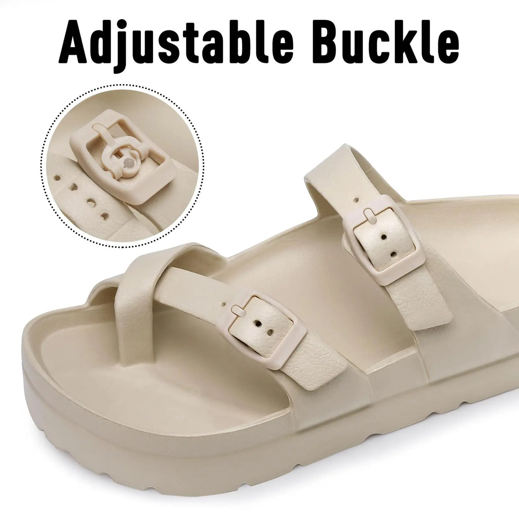 Women Buckle Platform Slides
