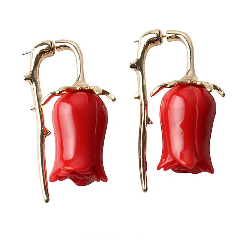 Big Red Rose Earrings