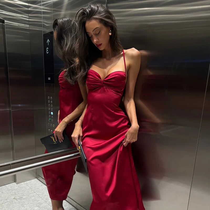 Bow Strap V-Neck Maxi Dress