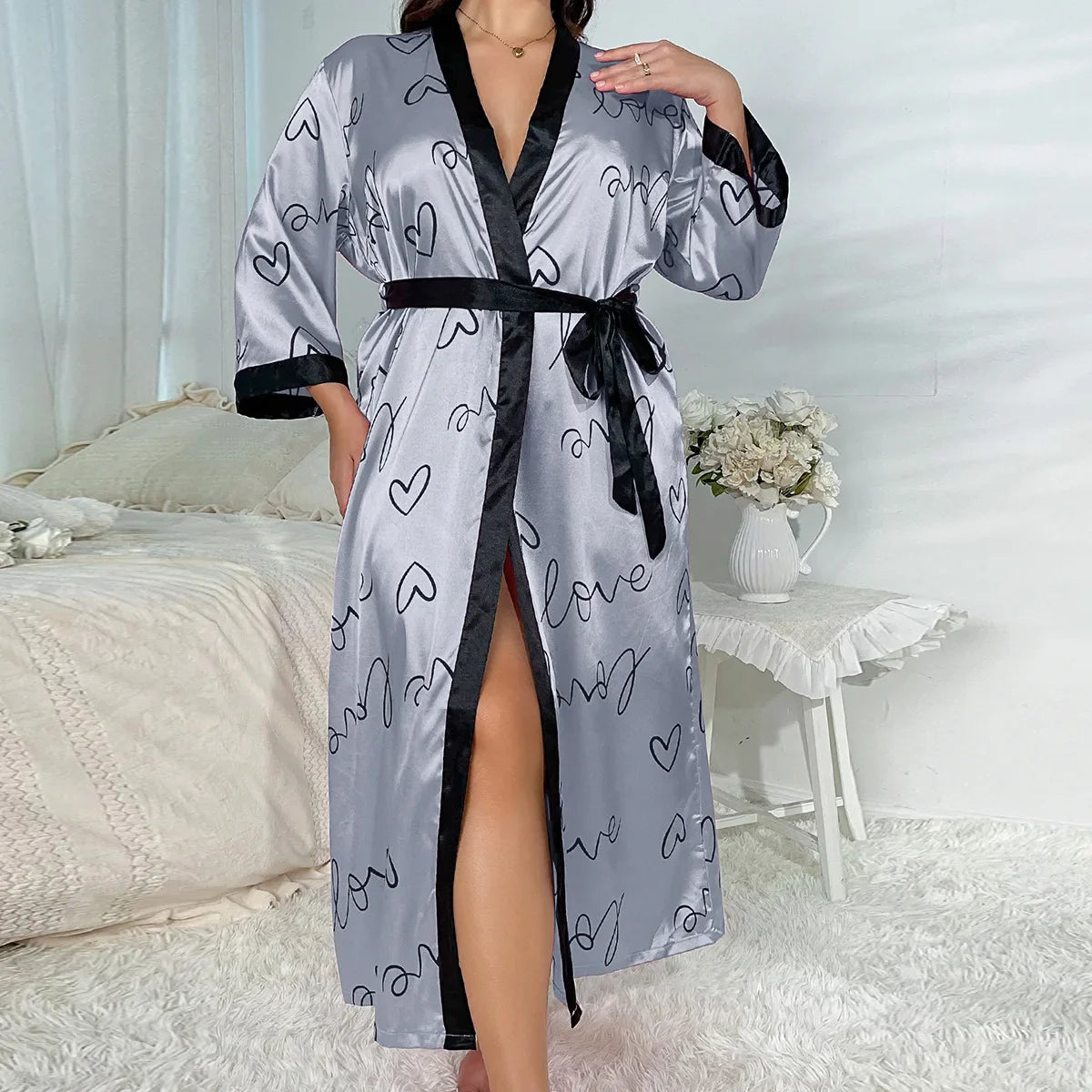Plus Size Satin Bathrobe