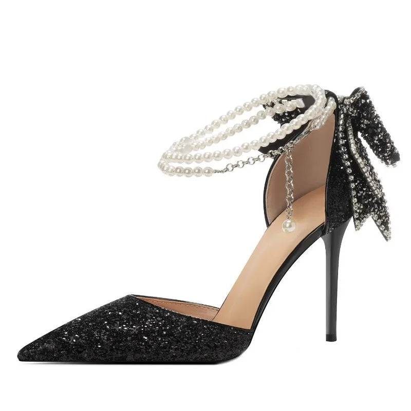 Sequin Bow Platform Pumps