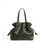 Soft Leather Pleated Bucket Tote Bag