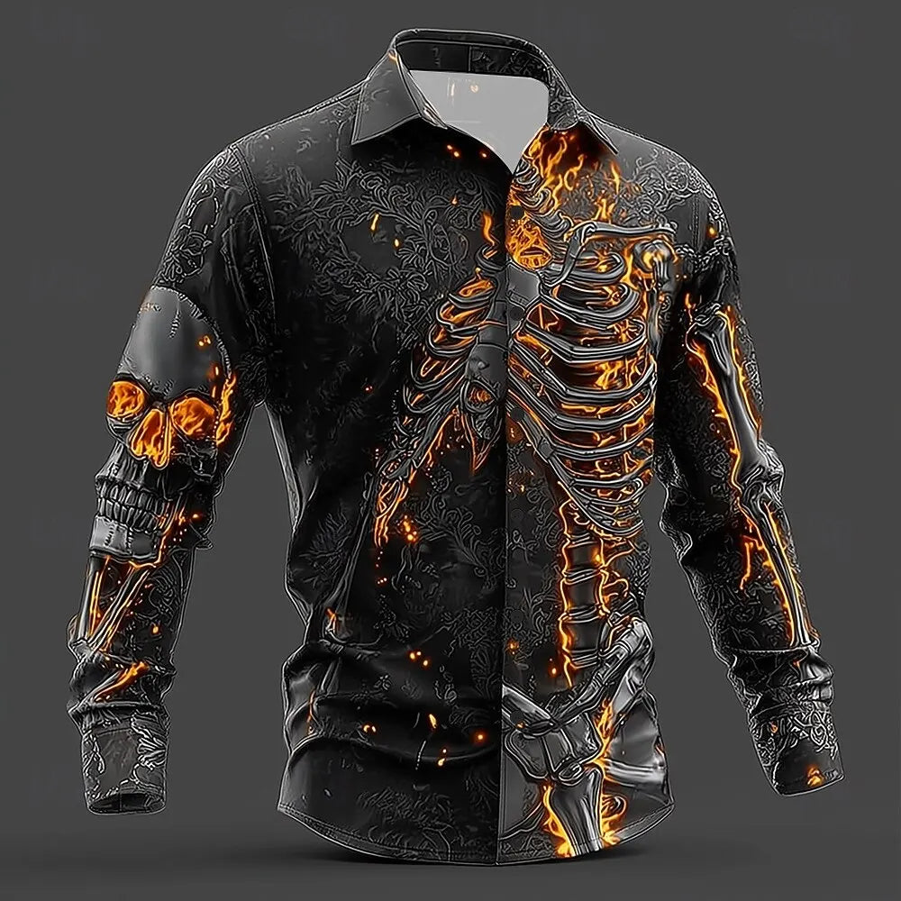 Skull Flame Button Up Shirt
