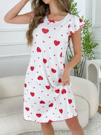 Heart Print Round-Neck Nightgown
