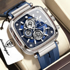 POEDAGAR Square Silicone Sport Watch