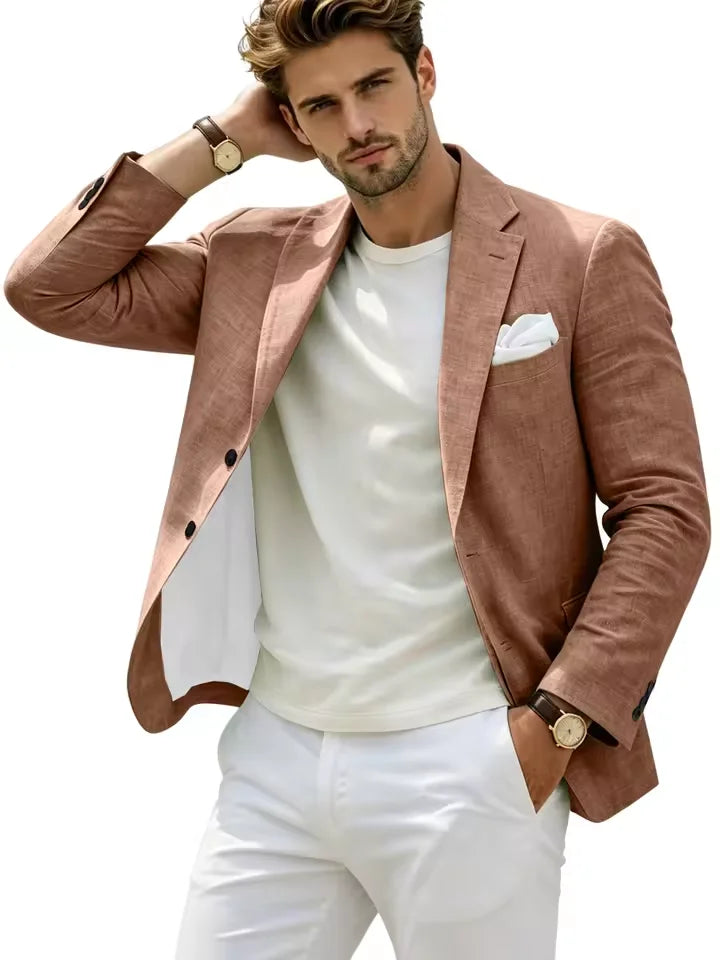 Linen Cotton Notch-Lapel Slim Blazer