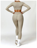 Nylon Solid Long Sleeve Two-Piece Yoga Set