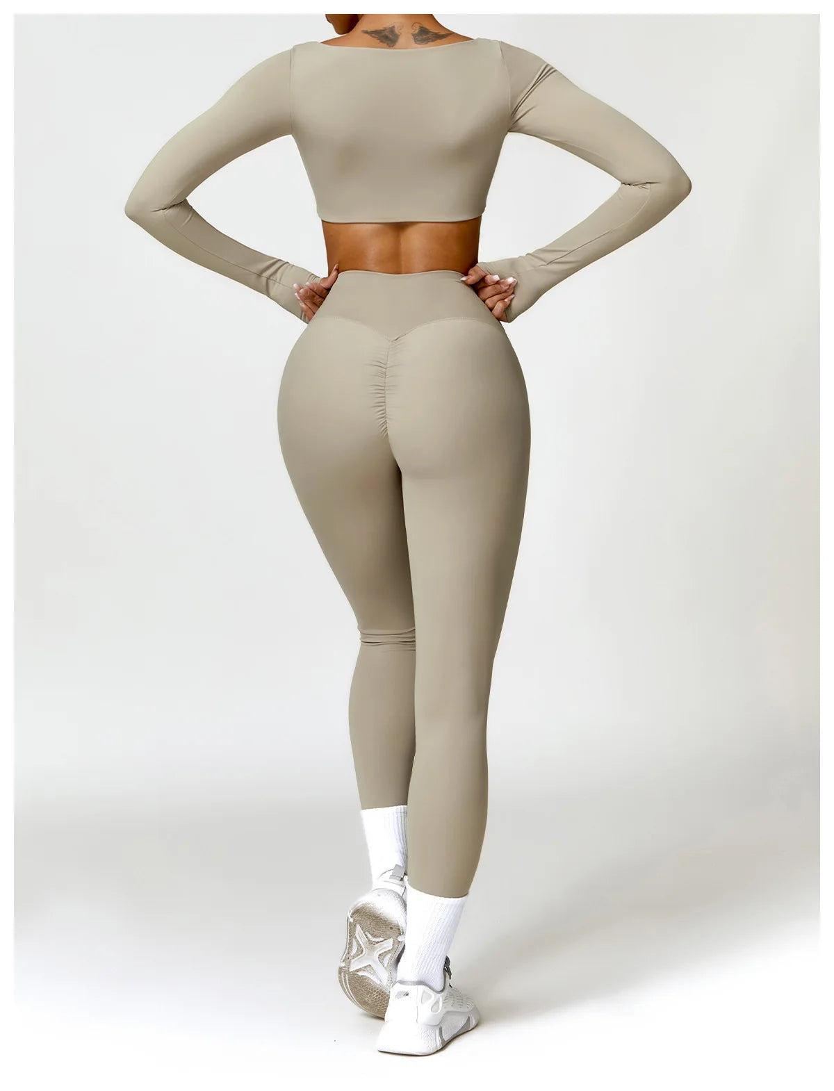 Nylon Solid Long Sleeve Two-Piece Yoga Set