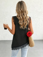 Polka Dot Lace-Trim Tank Top