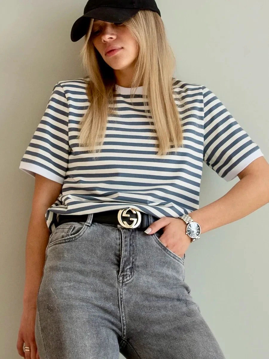 Contrast Striped Round Neck T-Shirt