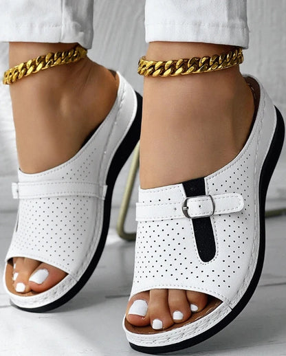Elegant Buttoned Heel Sandals