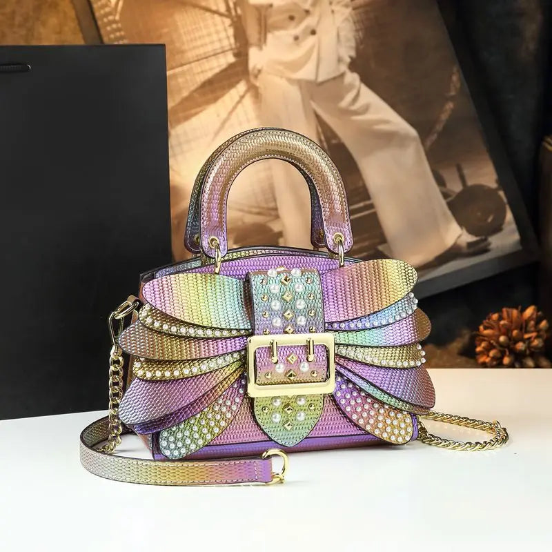 Pearl Rivet Leather Shoulder Bag