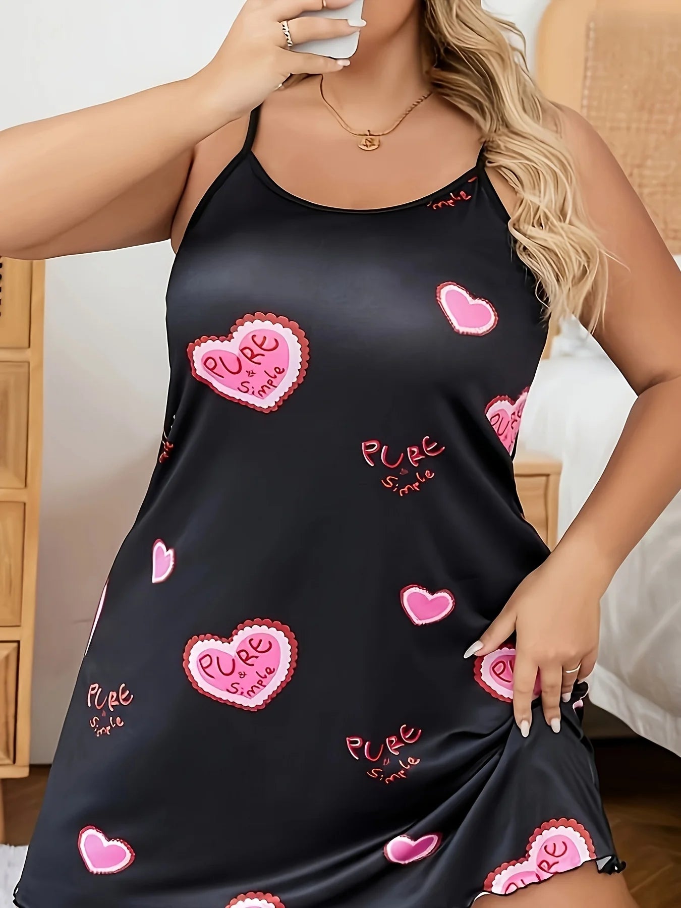 Love Print Milk Silk Nightdress