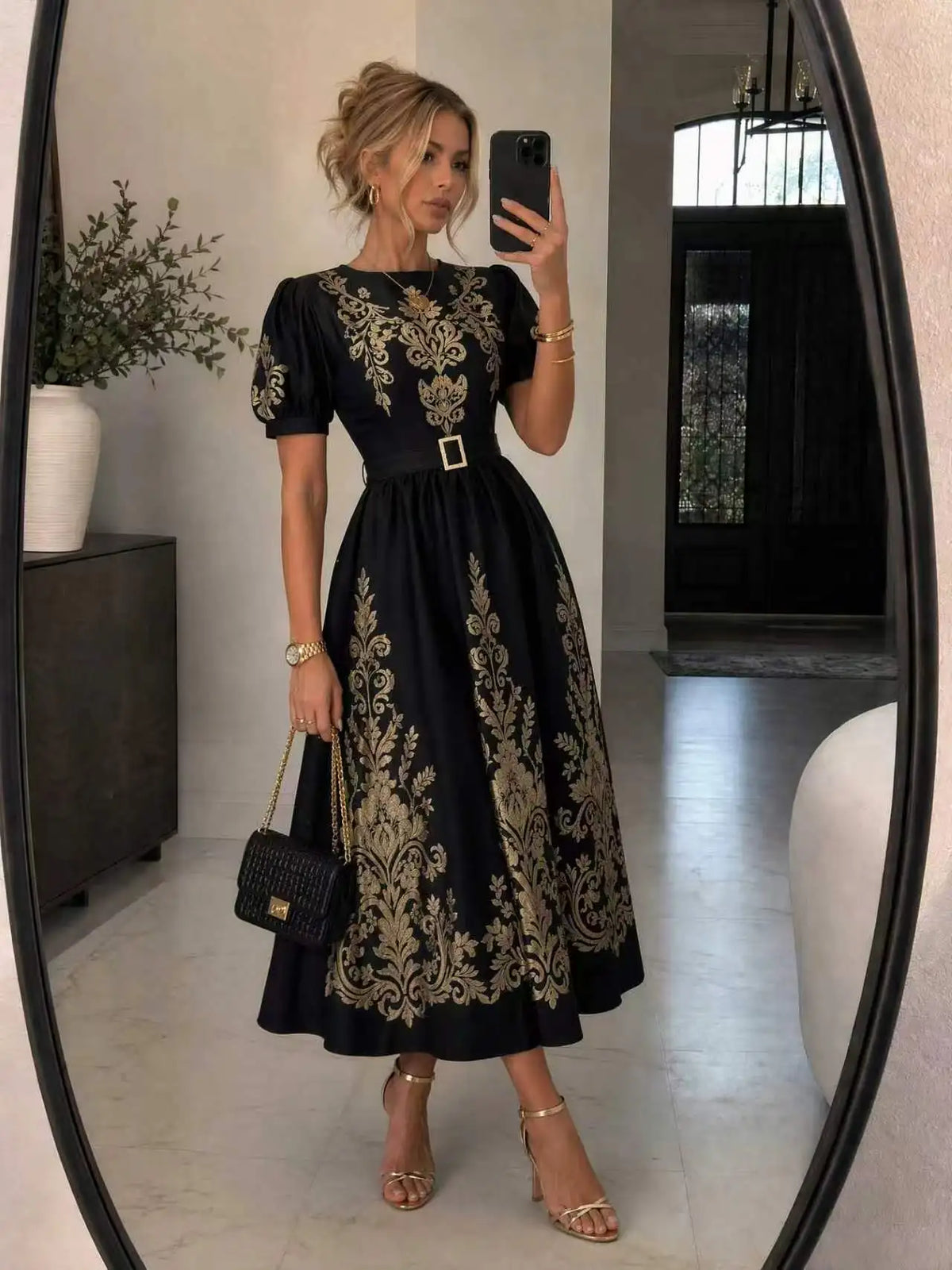 Floral Print Puff-Sleeve Maxi Dress